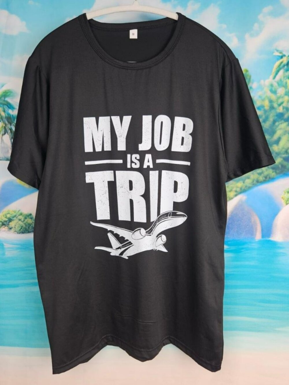 Airplane Graphic Black T-Shirt Tee Womens M My Job Is A Trip Novelty Mens M Fly